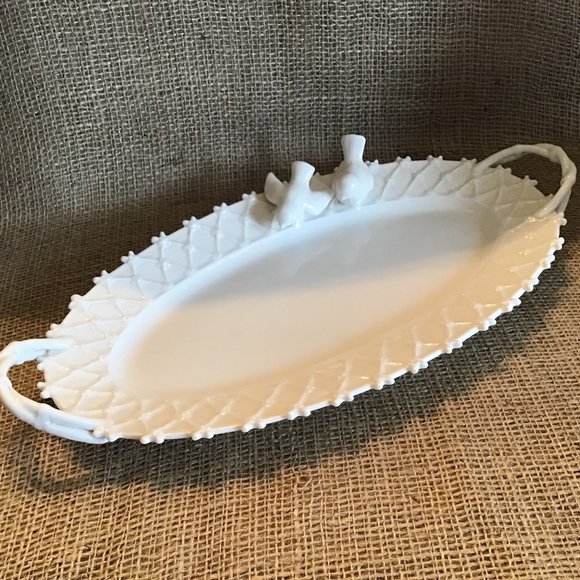14" Oval Serving China Platter / Serving Plate Victorian Bird - Picture 1 of 7